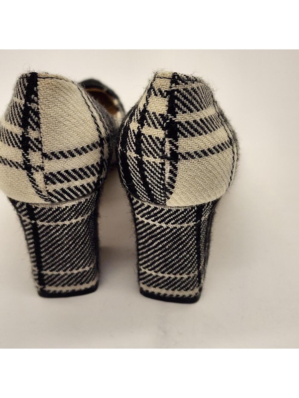 Mark Fisher LTD Zella 5 Plaid Block Heel Pumps Ivory Black Pointed Toe Size 6 M - Picture 3 of 7